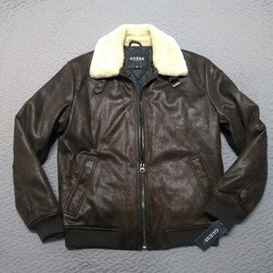 Guess Men's textured Aviator Bomber Jacket